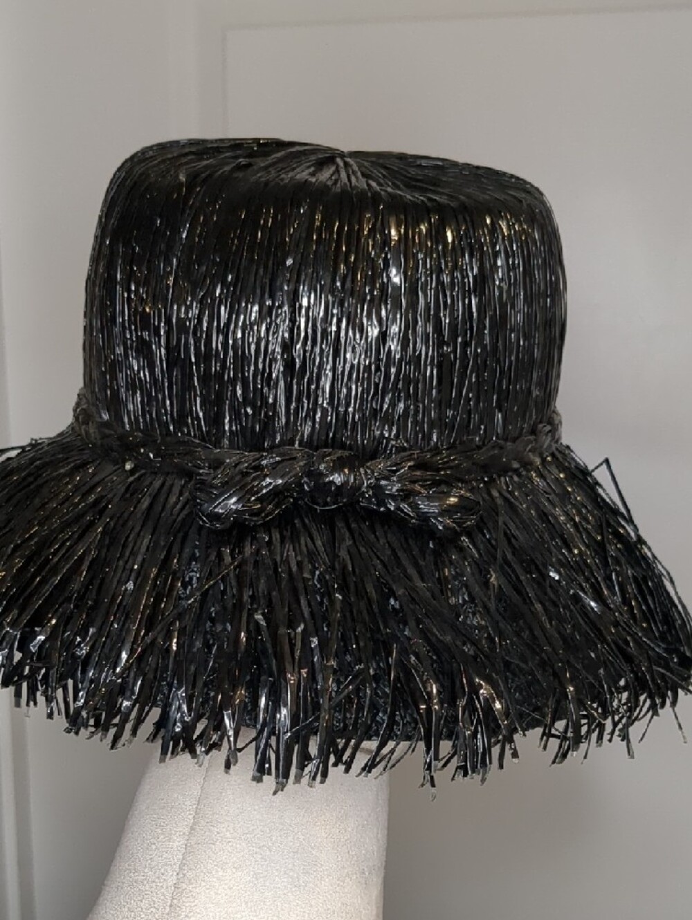 Vintage 50s Herbert Elster Black Straw Hat Summer Beach Made In Italy - Picture 6 of 13